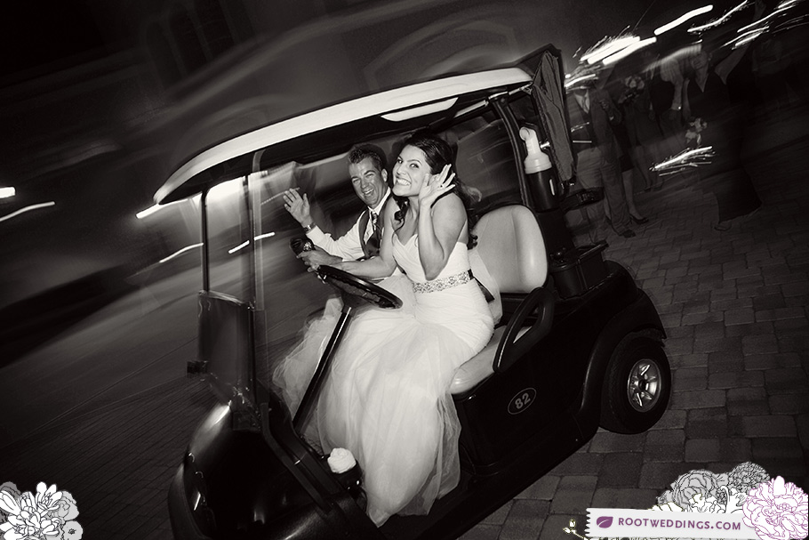 Wedding day golf cart getaway