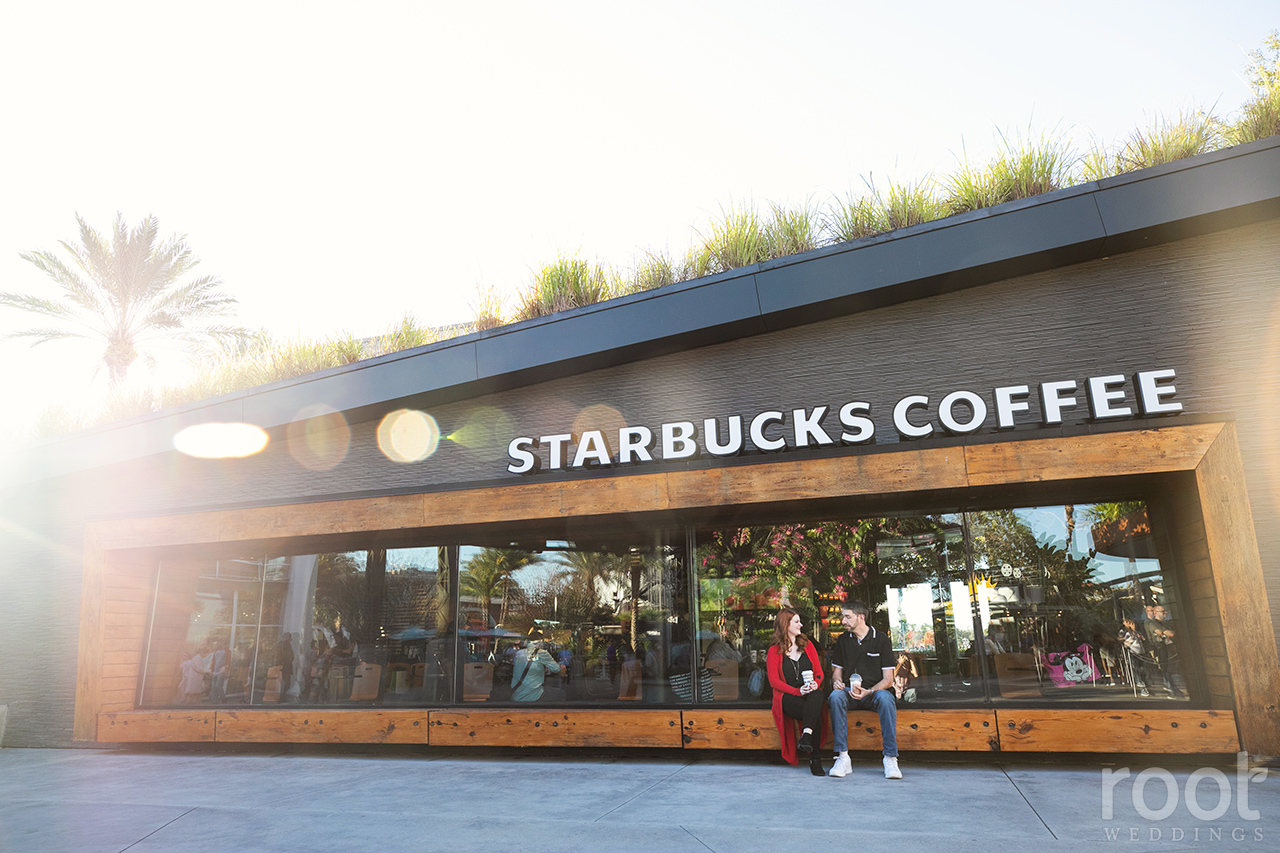 Starbucks Coffee engagement session at Disney Springs in Orlando