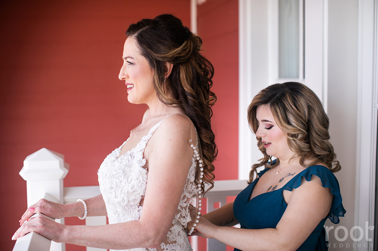 Bride getting dressed at Disney's Boardwalk