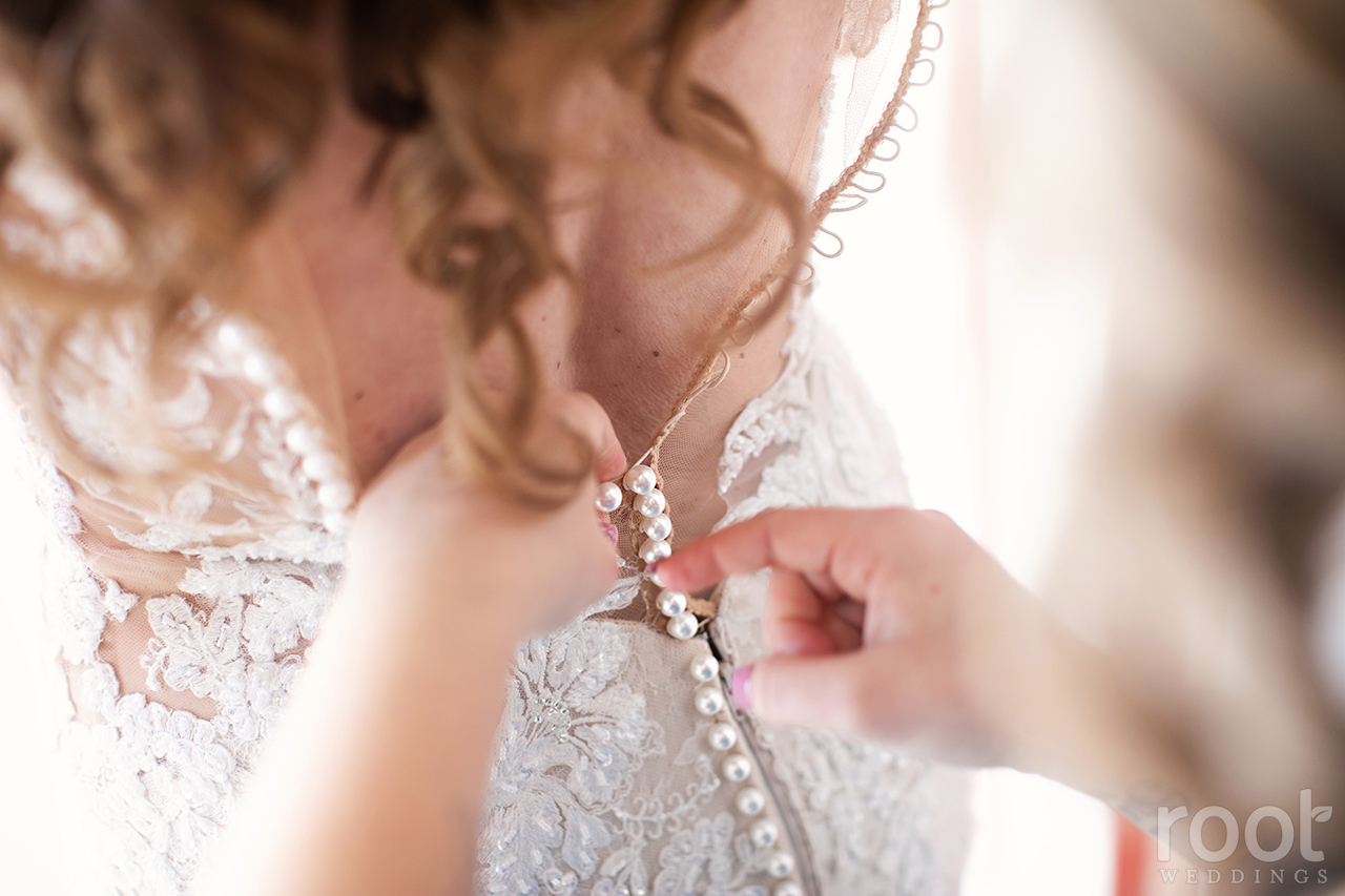 Bride getting dressed at Disney's Boardwalk