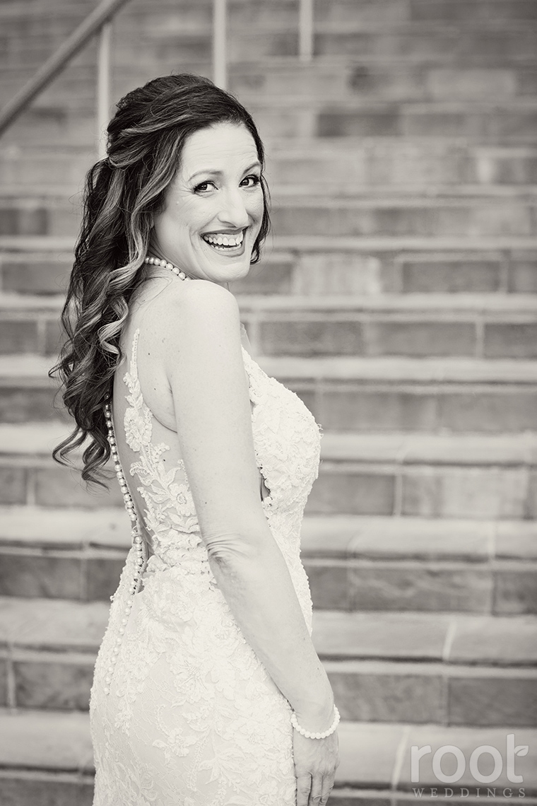 Black and white portrait of a bride