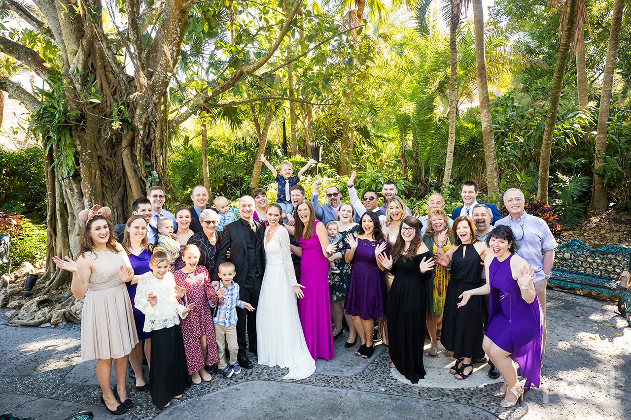 Big group photo at a Disney wedding 